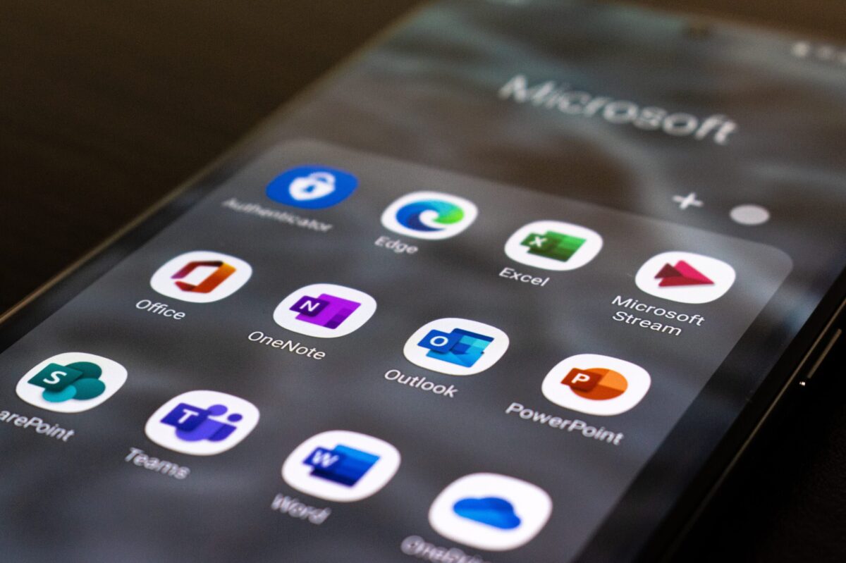 smartphone home screen of installed Microsoft apps